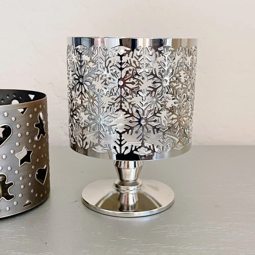 Metal 3 Wick Candle Holders Winter Snowflake Christmas Bath & Body Works Set 2